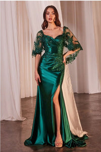 Lace Capelet satin fitted dress