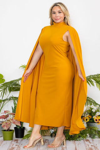 Queen midi cape dress (Mustard)