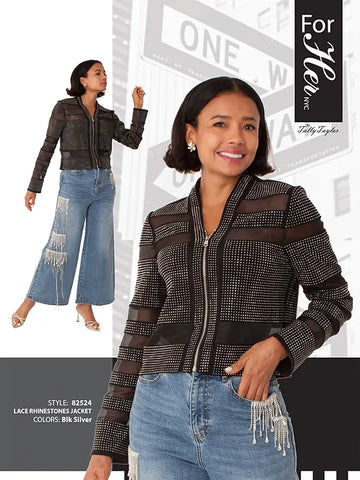 For Her 82524 - Lace Rhinestone Jacket