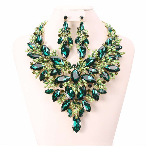 Chunky gemstone statement necklace and earrings set