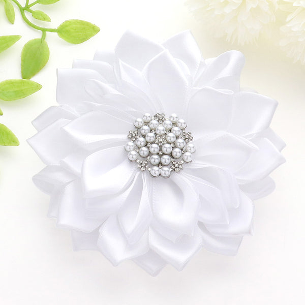 Pearl Pointed Flower Ribbon Brooch / Hair Clip