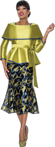 Divine Queen 2292 Portrait Collar Print 2pc Skirt Suit