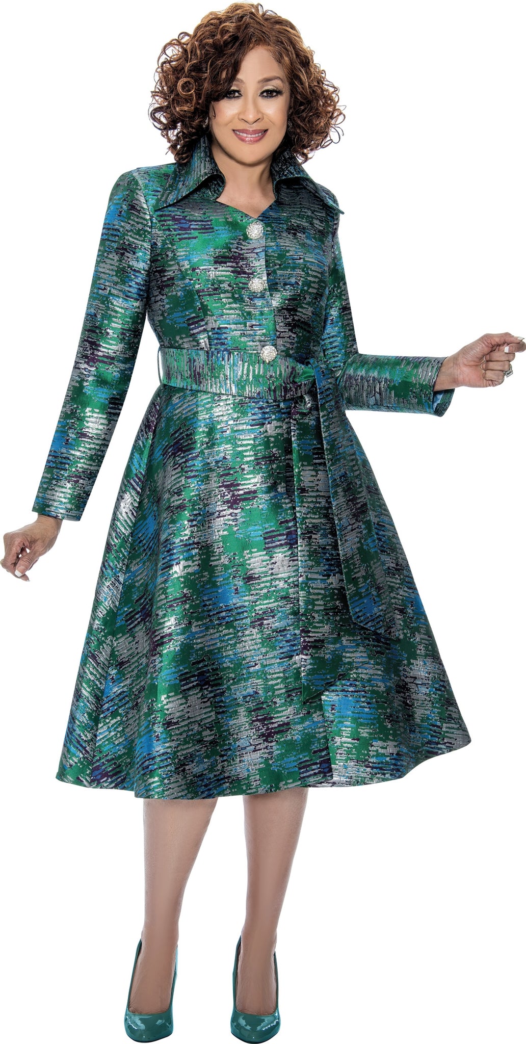 Dorinda Clark Cole 309101 Jacquard Dress with Sash Belt