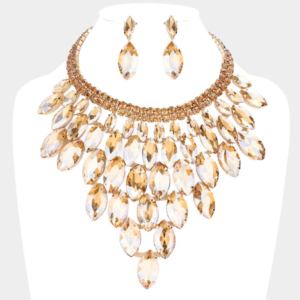 Marquise Stone Cluster Vine Evening Necklace