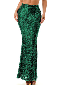 Elastic Waist Sequin Mermaid Maxi Skirt