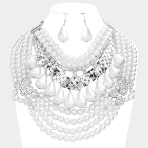 Multi Layered Pearl Bib Statement Necklace