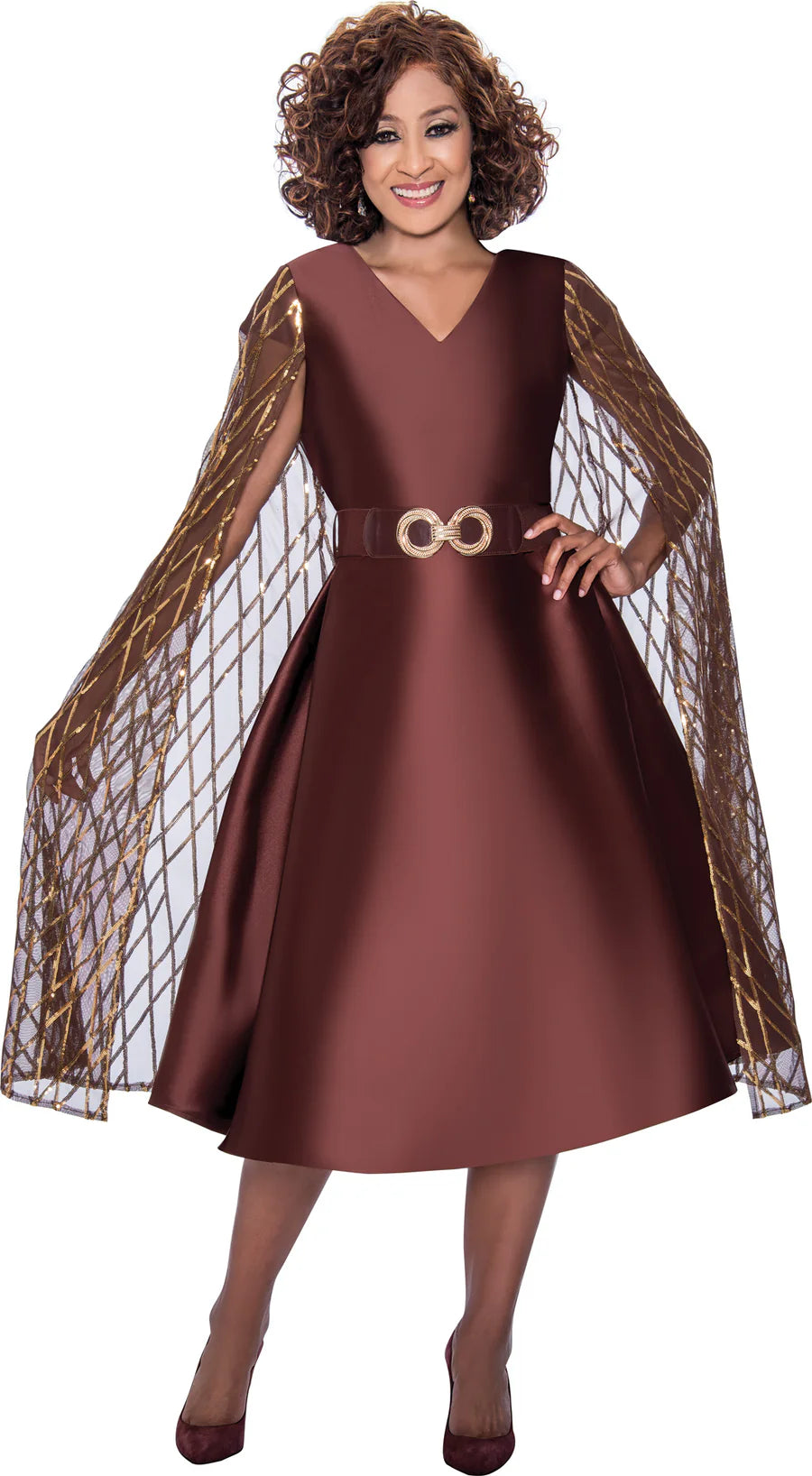 Dorinda Clark Cole 309261 Embellished Cape Dress with Belt