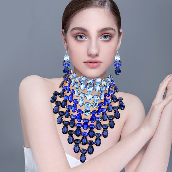 Faceted Crystal Collar Bib Choker Necklace