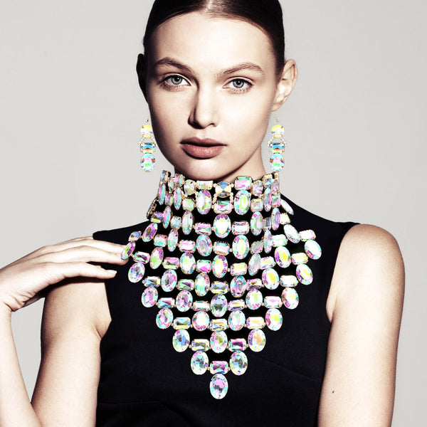 Faceted Crystal Collar Bib Choker Necklace