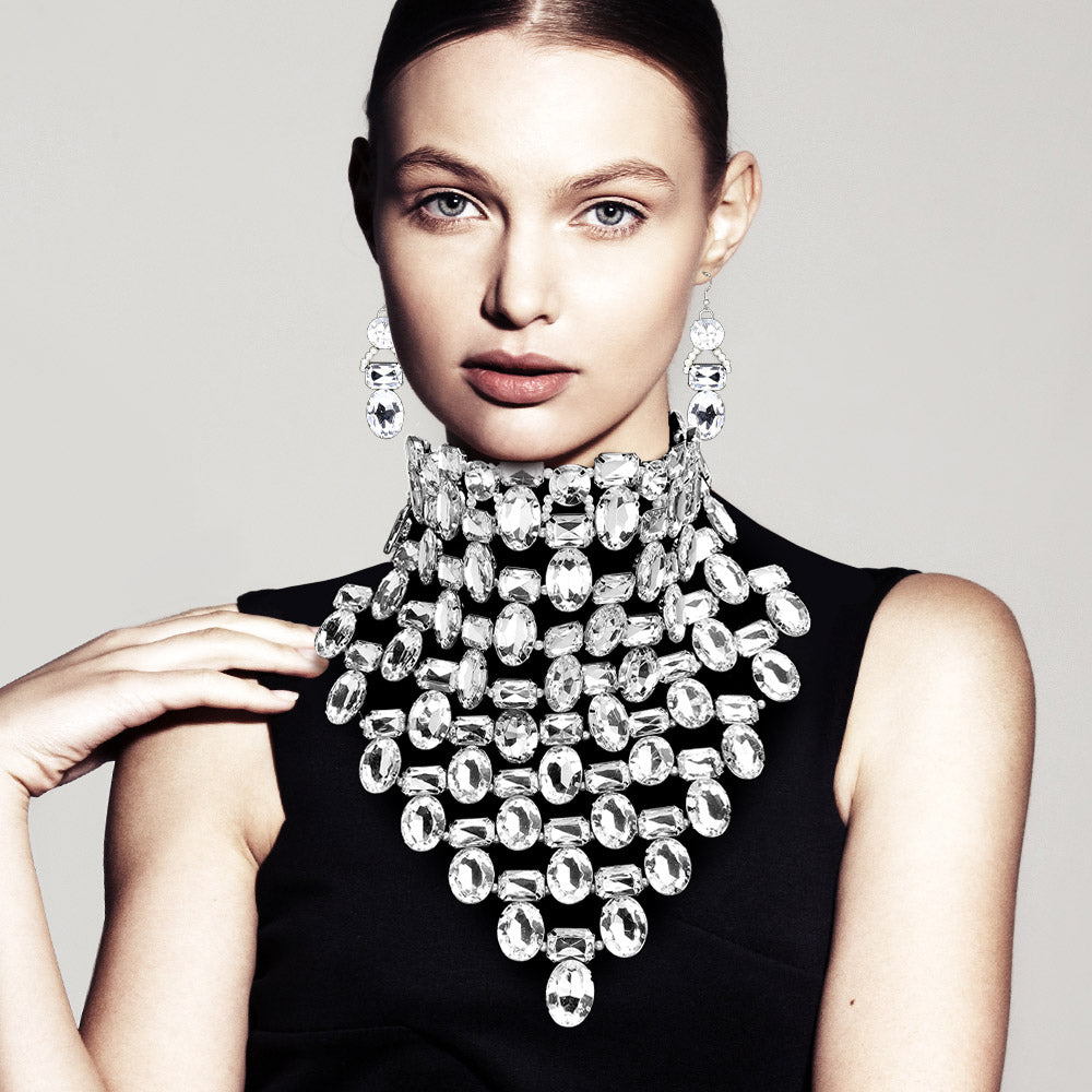 Faceted Crystal Collar Bib Choker Necklace