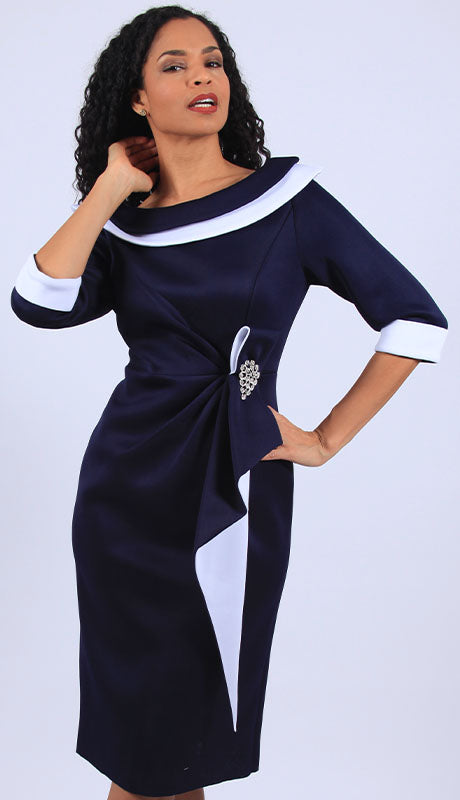 Diana Couture #8725 - Navy/ White dress