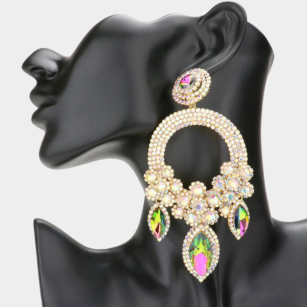 Oversized Marquise Triple Flower Chandelier Evening Earring