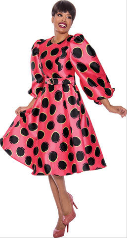 Dresses by Nubiano 12031 Belted Dot Print Dress