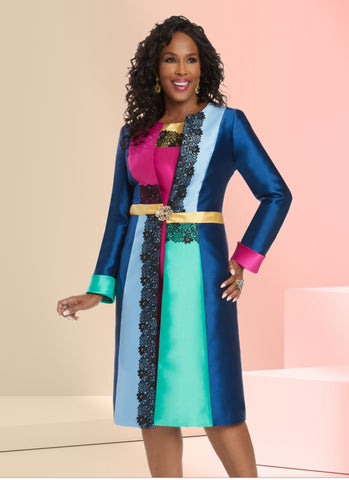 Donna Vinci 12047 Colorblock and Lace Trim 2pc Jacket Dress