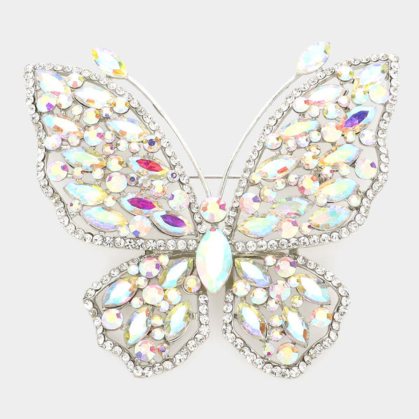 Multi Stone Embellished Butterfly Pin Brooch