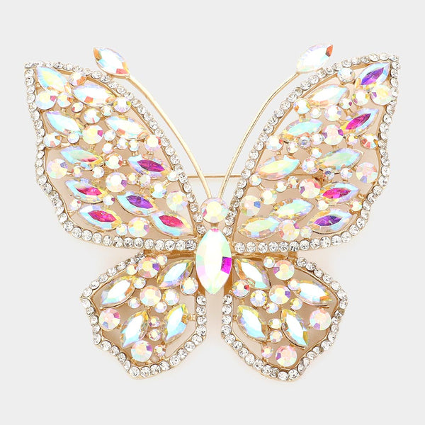 Multi Stone Embellished Butterfly Pin Brooch