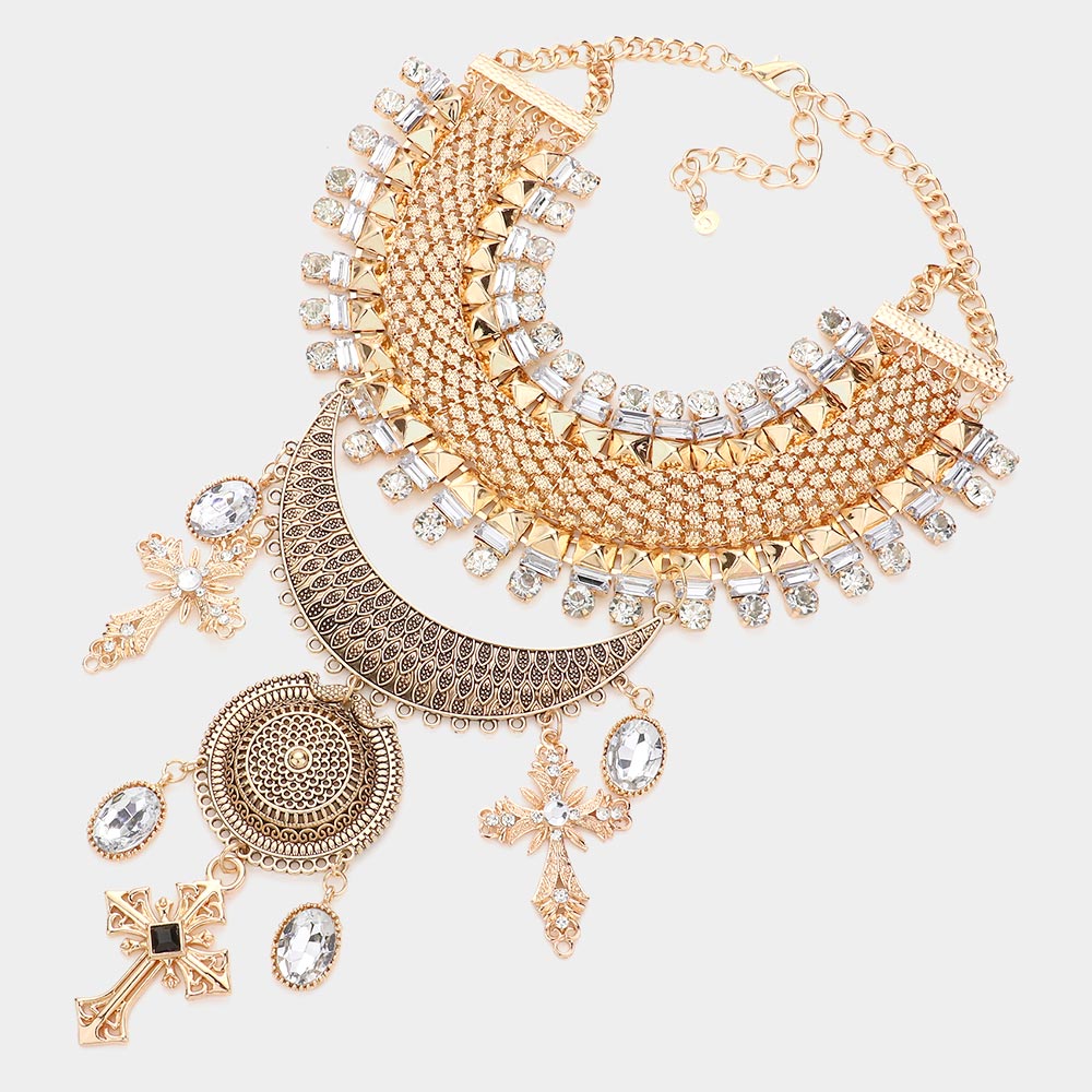 Triple Cross Accented Statement Necklace