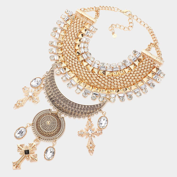 Triple Cross Accented Statement Necklace