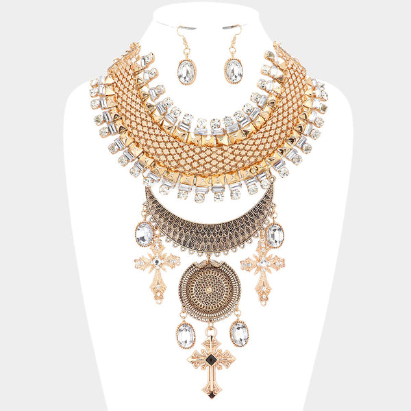 Triple Cross Accented Statement Necklace