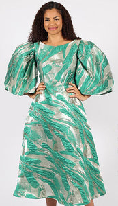 Diana couture #8749 - Leaf brocade dress with puff sleeves