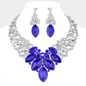 Marquise Stone Cluster Embellished Evening Necklace