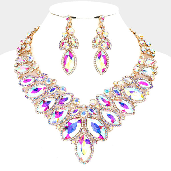 Marquise Stone Cluster Embellished Evening Necklace