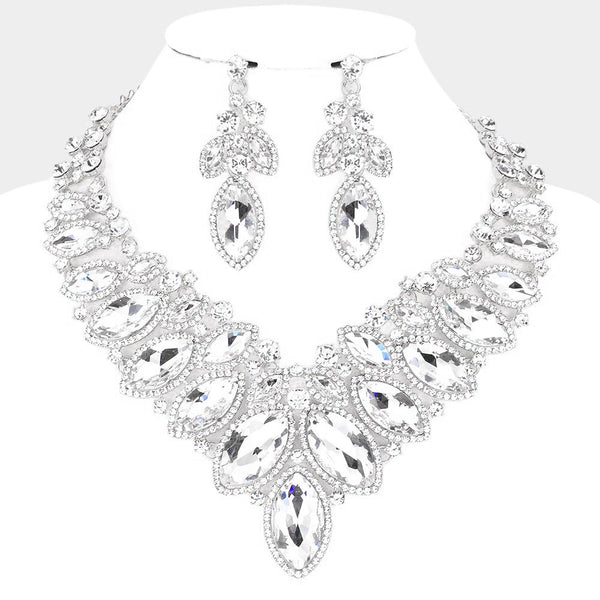 Marquise Stone Cluster Embellished Evening Necklace