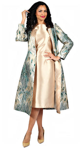 Diana couture 8745 -  Silky shift dress with peacock pattern duster