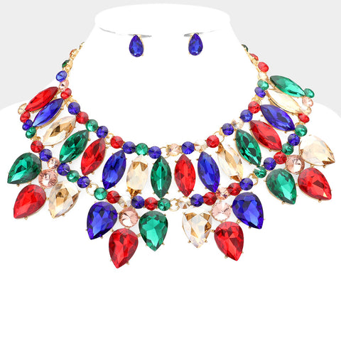 Multi Stone Cluster Evening Necklace