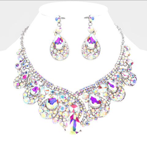 Glass Crystal Teardrop Bubble Evening Necklace