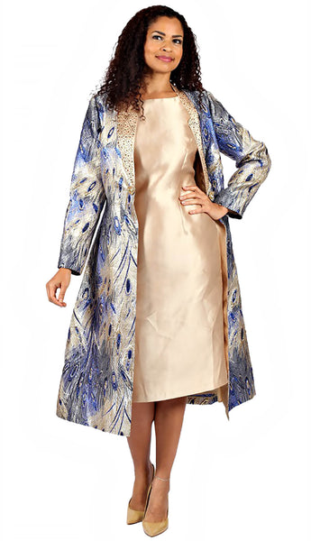 Diana couture 8745 -  Silky shift dress with peacock pattern duster