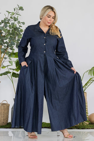 Denim collared jumpsuit