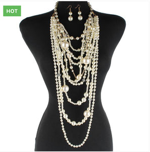 Pearls Long Drop Necklace Set