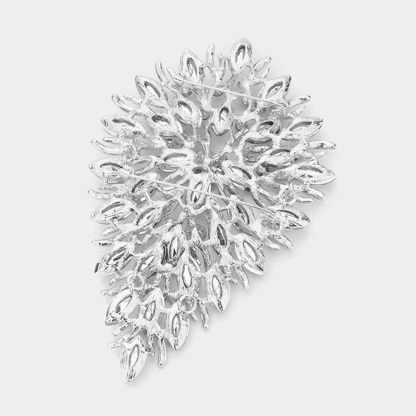 Flower Centered Marquise Stone Cluster Vine Pin Brooch