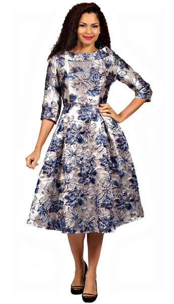 Diana 8847- Flower pattern pleated midi dress