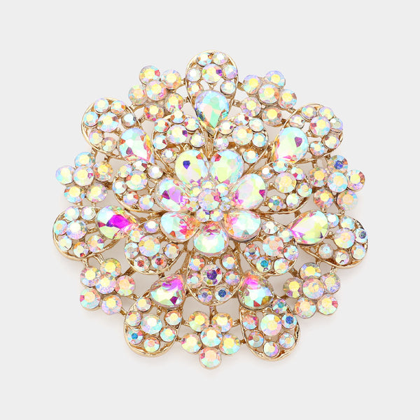 Oversized Flower Crystal Pave Pin Brooch