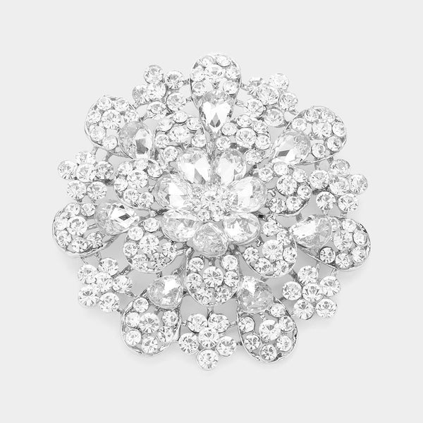 Oversized Flower Crystal Pave Pin Brooch