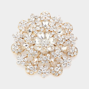 Oversized Flower Crystal Pave Pin Brooch