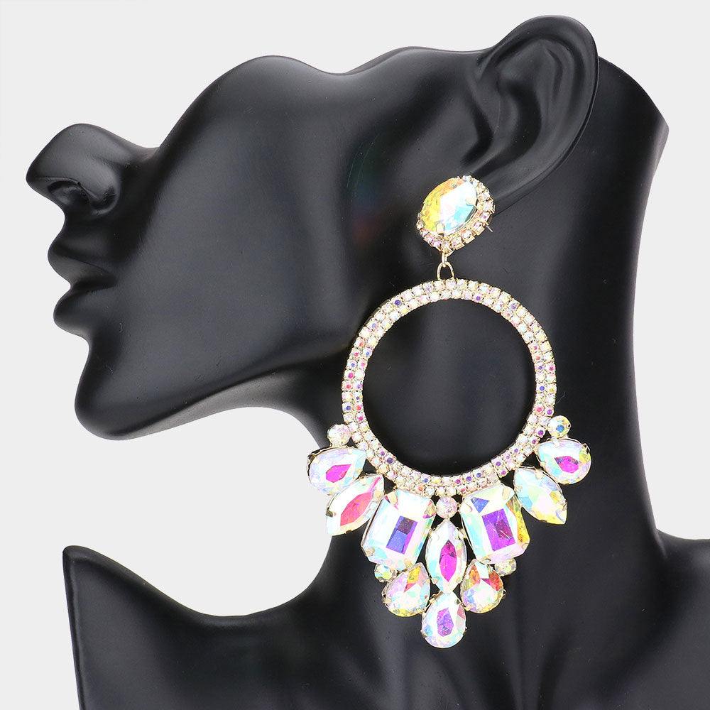 Multi Stone Cluster Statement Evening Earrings