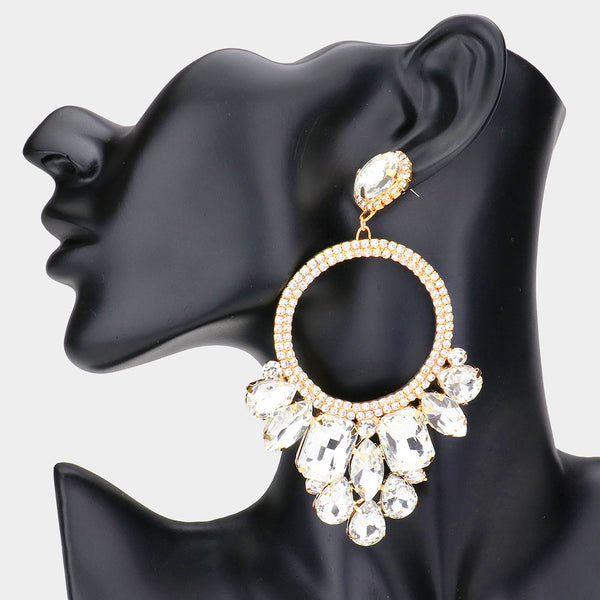 Multi Stone Cluster Statement Evening Earrings