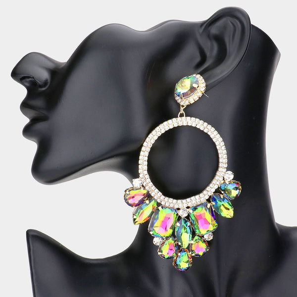 Multi Stone Cluster Statement Evening Earrings