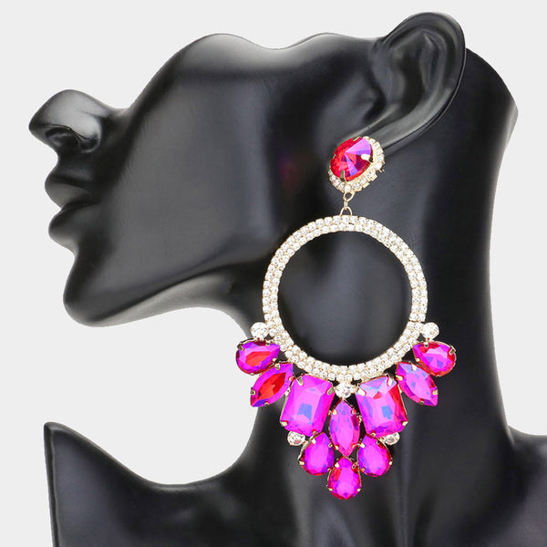 Multi Stone Cluster Statement Evening Earrings