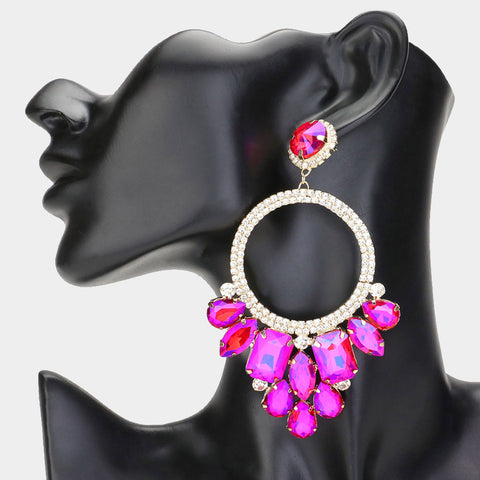 Multi Stone Cluster Statement Evening Earrings