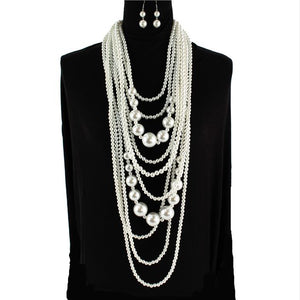 Pearl 10 Row Long Necklace Set