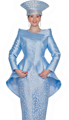 Champagne 6012 - Light blue flower pattern skirt suit