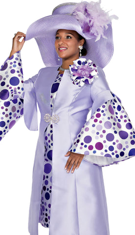 Elite Champagne 6024 - Lilac polka-dot dress with bell sleeve duster (preorder)