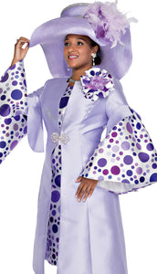 Elite Champagne 6024 - Lilac polka-dot dress with bell sleeve duster (preorder)