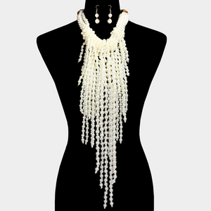 Pearl Strand Fringe Bib Necklace