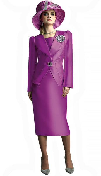 Lily & Taylor 4890 - 3pc skirt suit w/ single button & rhinestone brooch