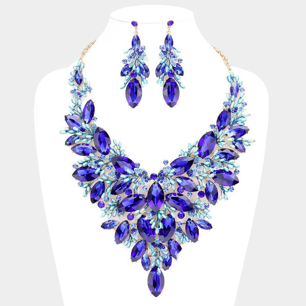 Marquise Stone Cluster Leaf Evening Necklace